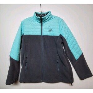 NEW BALANCE Fleece Puffer Zip Up Jacket‎ Teal and Grey Women's Sz XL Zip Pockets